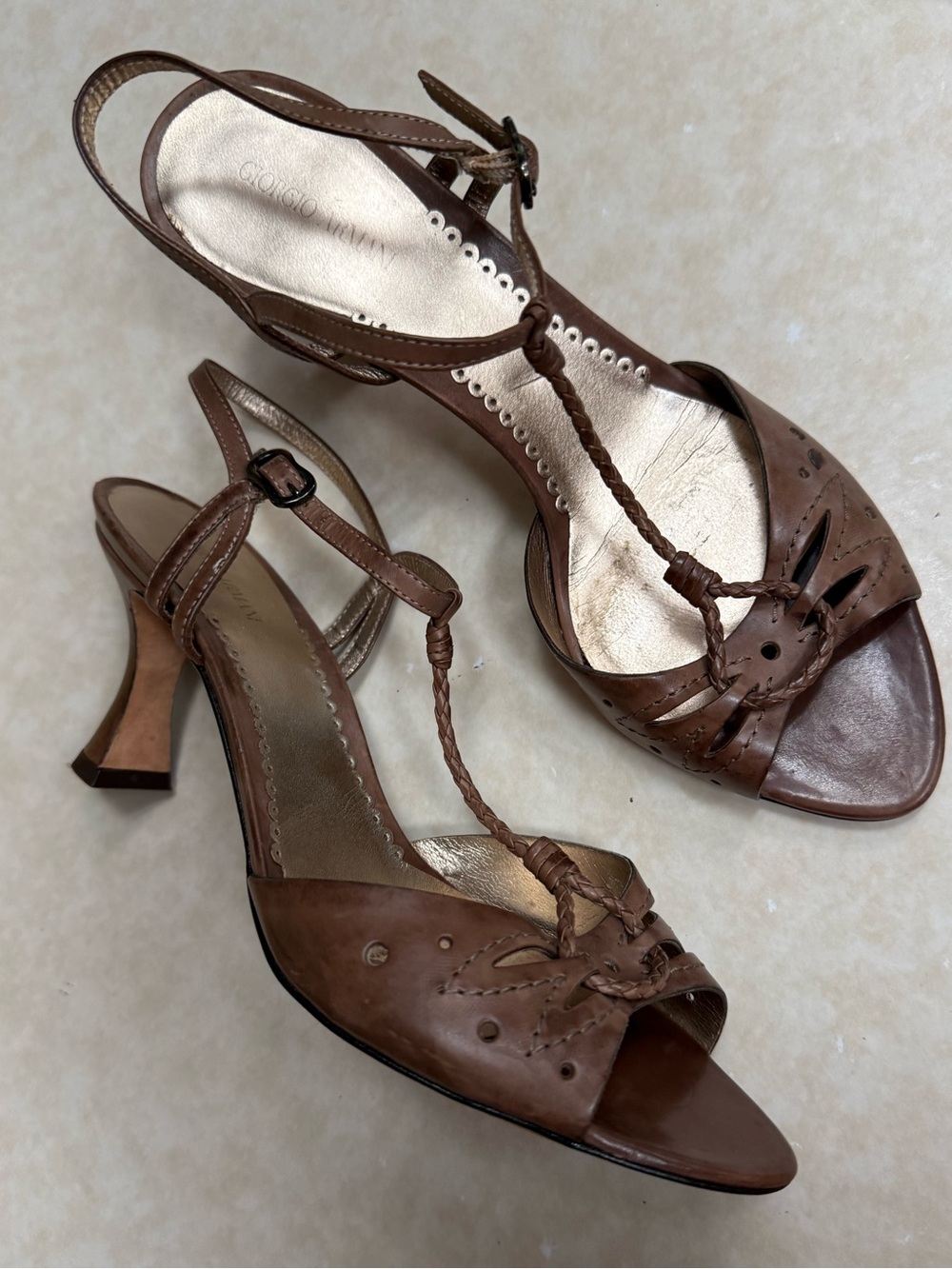 Giorgio Armani sling back heels with a delicate braided T-strap size 39